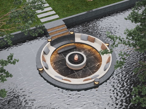 Modern courtyard card seat courtyard waterscape garden lights