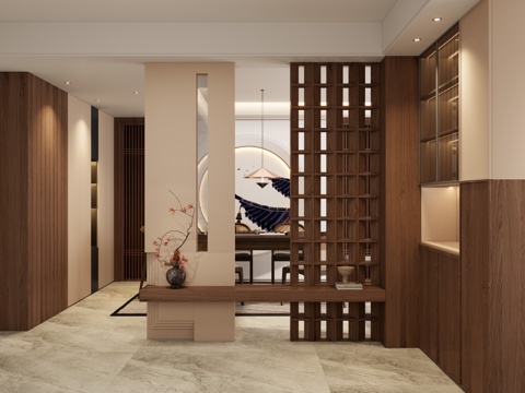 Neo-Chinese Style Mid-century Style Solid Wood Model Partition Scarpa Stacked Moon Door Entry Partition