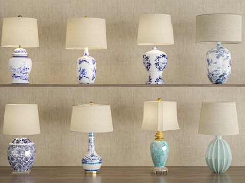 Chinese retro table lamp Chinese blue and white porcelain ceramic table lamp