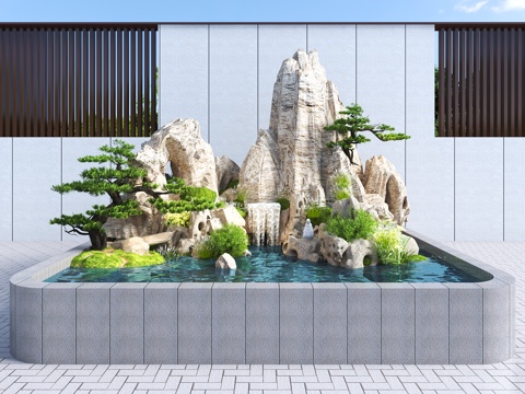 Modern rockery waterscape courtyard rockery landscape pine pool rockery landscape rockery stone