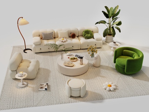 Modern Cream Sofa Sectional Sofa Coffee Table Living Room Sofa Casual Sofa Potted Multi-Person Sand