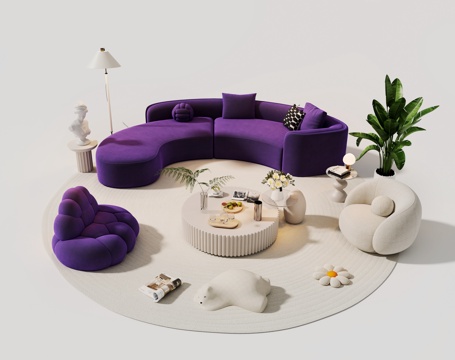 Modern Sofa Sectional Sofa Coffee Table Living Room Sofa Curved Sofa Internet Popular Sofa Purple Break