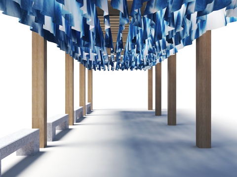 Blue Printed Cloth Ceiling Blue Printed Cloth Corridor Frame Gauze Decoration Ceiling Blue Printed Cloth Ceiling Decoration