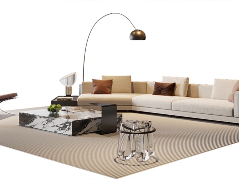 Modern Sofa Coffee Table Combination Lounge Chair Sofa Stool Three-seater Sofa Floor Lamp