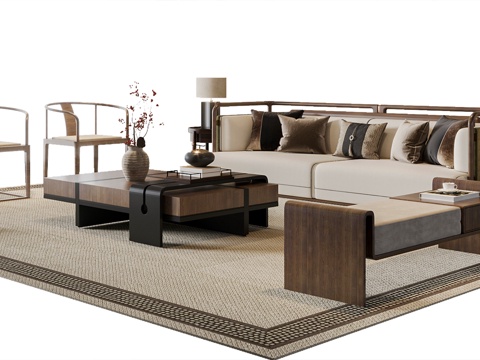 Now the new Chinese sofa coffee table combination Lounge Chair three sofa sofa stool floor lamp