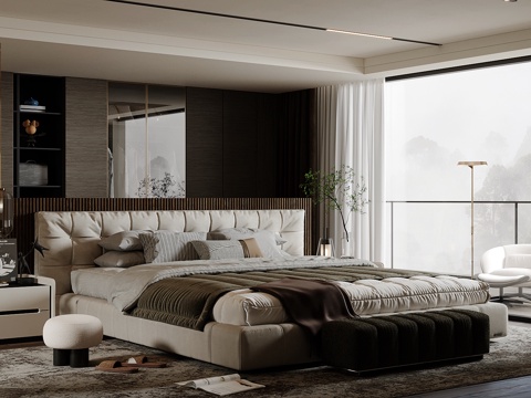 Modern Affordable Luxury Style Home Bedroom Gray Style Bedroom Master Bedroom Second Bedroom Elderly Room Double Queen Bed Wardrobe