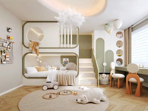 Modern style kids Bedroom upper and lower bunk kids Bed chair children's wardrobe children's toys ornaments