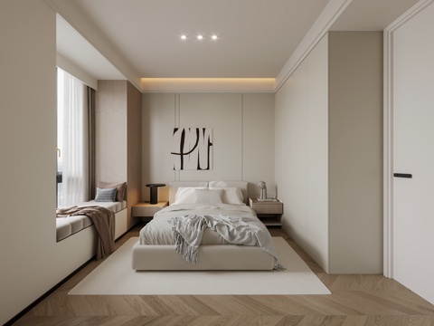 Modern Minimalist Bedroom Simple Elder Room Cream Style Bedroom Parent Room Bay Window Cushion