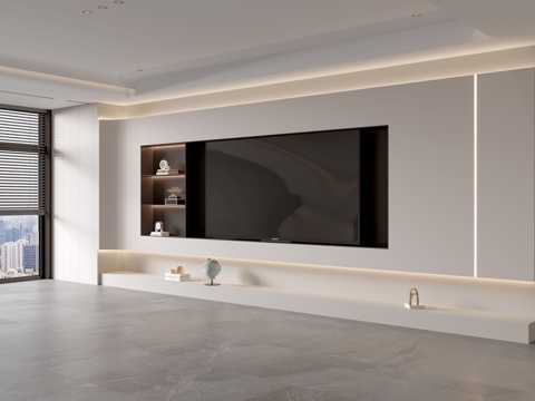 Modern Cream Style Living Room Affordable Luxury Style TV Wall Cream Style TV Background Wall Full Wall TV Cabinet