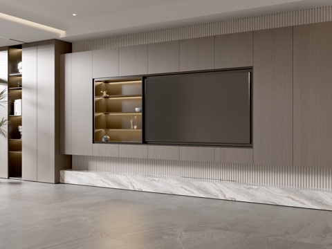 Modern Minimalist Living Room Affordable Luxury Style TV Wall Full Wall TV Cabinet