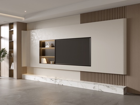 Modern Minimalist Living Room Affordable Luxury Style TV Wall Full Wall TV Cabinet