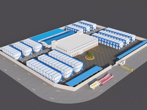 Bird's-eye view of modern factory building