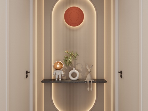 Cream Simple Arc Shape Hermes Orange Grille Plate Corridor End View Entrance