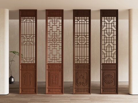 Neo-Chinese Style partition screen lattice parquet carved wooden partition door