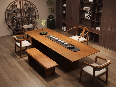 Neo-Chinese Style Solid Wood Tea Table and Chair Combination Large Board Table Tea Table Solid Wood Locker Tea Cabinet