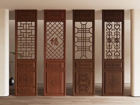 Neo-Chinese Style partition screen lattice parquet carved wooden partition door