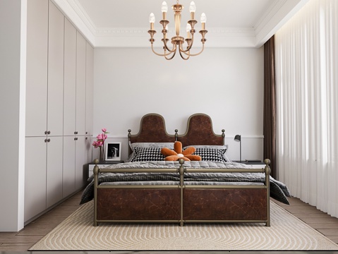 Chinese bedroom master bedroom wrought iron double bed