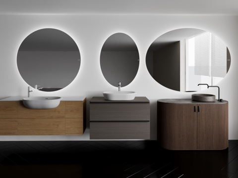 Bathroom cabinet and wash basin, mirror combination