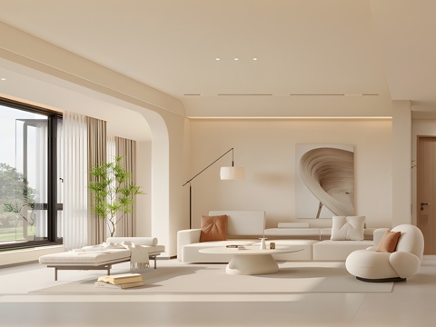 Modern Cream Home Living Room Cream Simple Living&Dining Room Horizontal Hall Guest DiningRoom Unhosted Light Guest Restaurant