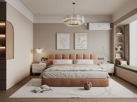 Modern Cream Style Bedroom Master Bedroom Second Bedroom Bay Window Bedroom Double Bed Bedside Cabinet