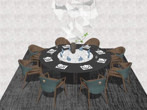 Modern round dining table and chair chandelier