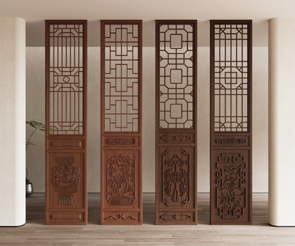 Neo-Chinese Style partition screen lattice parquet carved wooden partition door