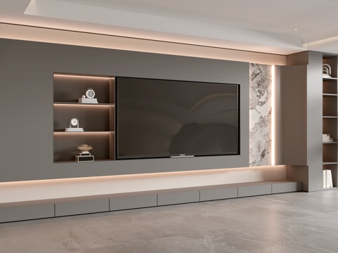 Modern Italian Living Room Affordable Luxury Style TV Wall Full Wall TV Cabinet Marble Background Wall