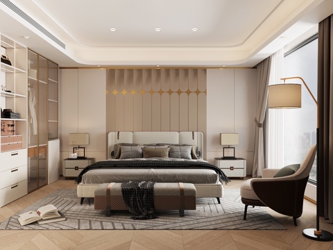 Modern Affordable Luxury Style Home Bedroom Gray Style Bedroom Master Bedroom Second Bedroom Elderly Room Double Queen Bed Wardrobe