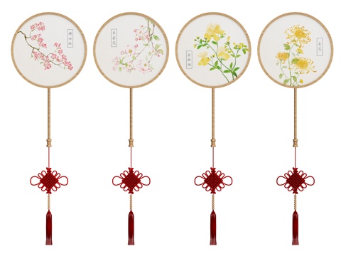 Neo-Chinese Style palace fan, folding fan, silk cloth small group fan, long handle ancient fan, futon fan, fan, wall