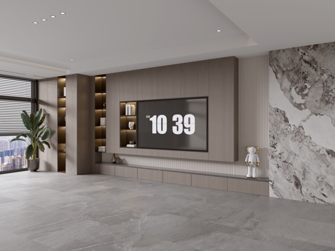 Modern Italian Living Room Affordable Luxury Style TV Wall Full Wall TV Cabinet Marble Background Wall