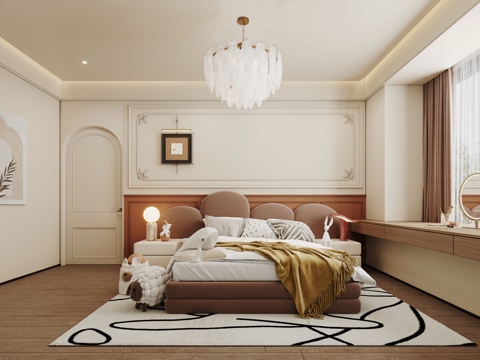 Cream Style kids Bedroom chandelier double bed