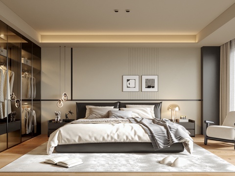 Modern Bedroom No Master Lamp Bedroom Double Bed Bedside Cabinet