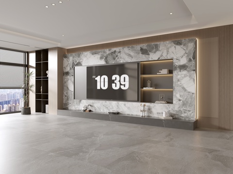 Modern Italian Living Room Affordable Luxury Style TV Wall Full Wall TV Cabinet Marble Background Wall