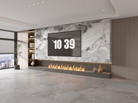 Modern Italian Living Room Affordable Luxury Style TV Wall Full Wall TV Cabinet Marble Background Wall