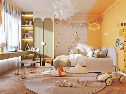 Modern Style kids Bedroom Desk and Chair Combination kids Bed Children's Wardrobe Toy Ornaments Round