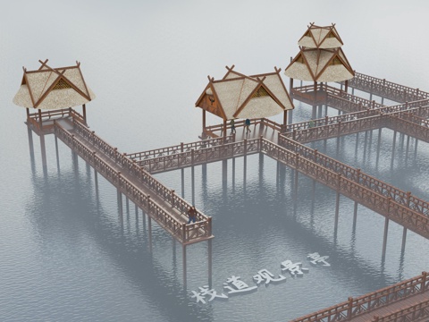 New Chinese-style Plank Road Plank Road Viewing Tower Viewing Platform WA Thatched Pavilion Water Plank Road Trail