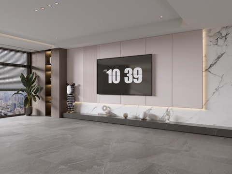 Modern Italian Living Room Affordable Luxury Style TV Wall Full Wall TV Cabinet Marble Background Wall