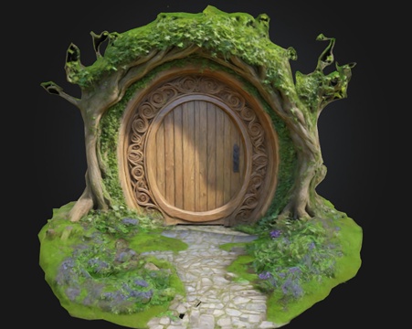 Cartoon Scene Tree House Gate Tree Hole