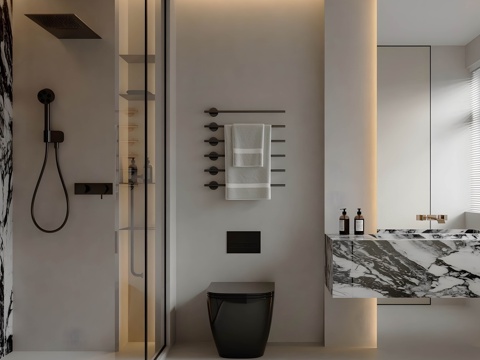 Modern Minimalist Bathroom Half-wall Bathroom Wet and Dry Separated Bathroom Glass Bathroom Room