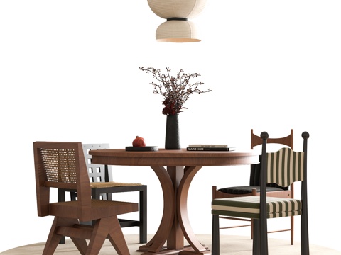 Mid-century Style Dining Table and Chair Round Dining Table