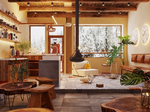 Log Style Milk Tea Shop Western DiningRoom Log Wind Coffee Shop Dessert Shop Coffee Table and Chair Coffee