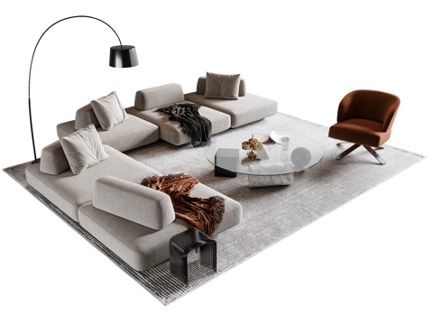 Modern Sofa Coffee Table Combination Multi-person Sofa Sofa Leisure Sofa Floor Lamp