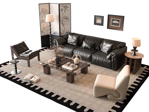 French Sofa Combination Coffee Table Leather Sofa Couch