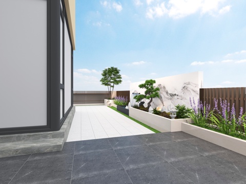 Modern villa courtyard view