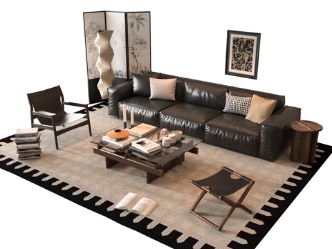 French Sofa Combination Coffee Table Leather Sofa Couch Living Room Sofa