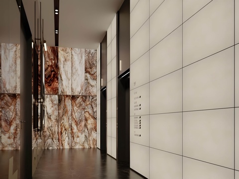 Modern office corridor soft film light box office walkway aisle transparent stone Wall DuPont paper