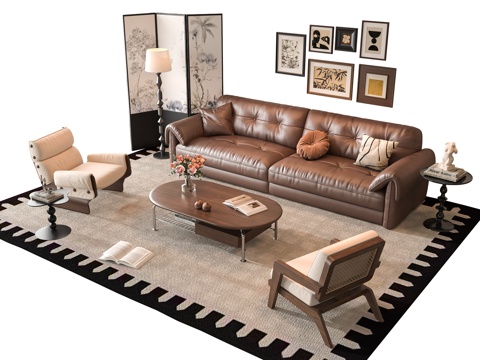 French Sofa Combination Coffee Table Leather Sofa Couch