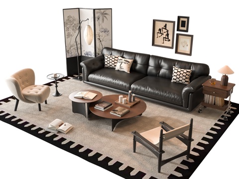 French Sofa Combination Coffee Table Leather Sofa Double Sofa Living Room Sofa