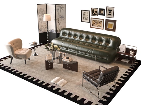 French Sofa Combination Coffee Table Leather Sofa Couch Living Room Sofa