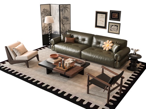 French Sofa Combination Coffee Table Leather Sofa Couch Living Room Sofa